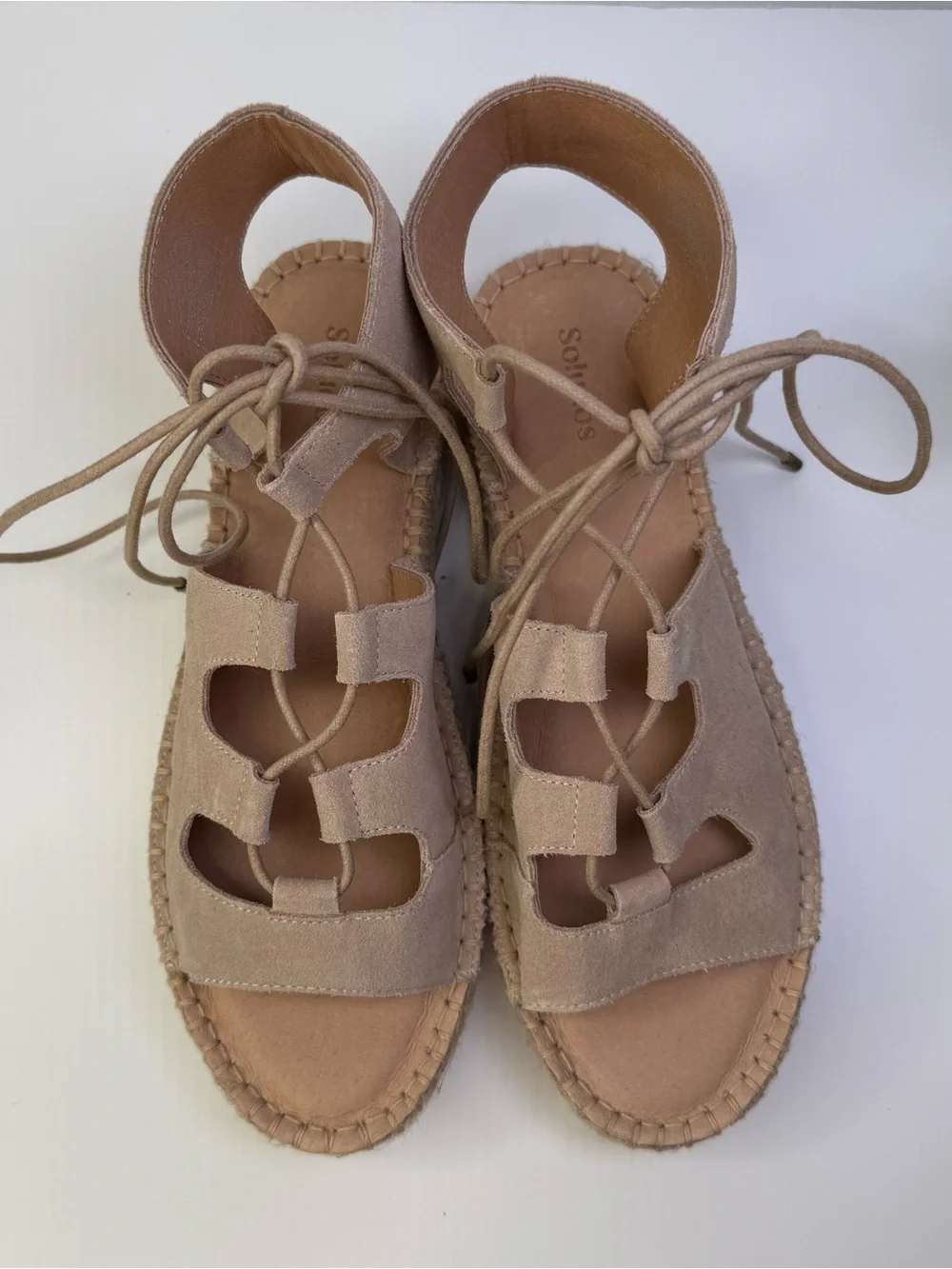 Soludos Sedona Ghillie Espadrille Nude Suede Boho Lace-Up Sandals Womens Size 9